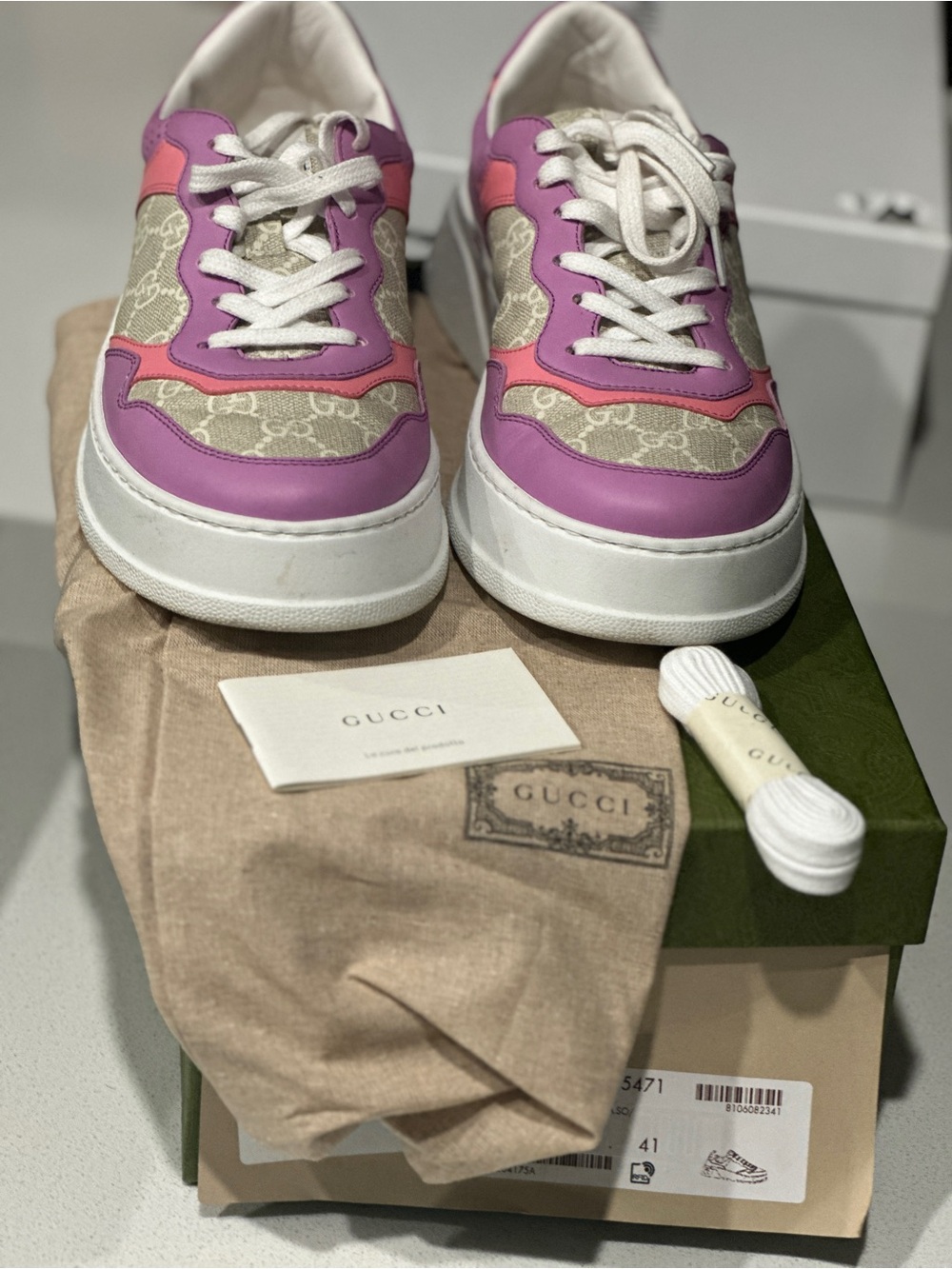 Gucci Pink & Beige GG Canvas Low-Top Sneakers